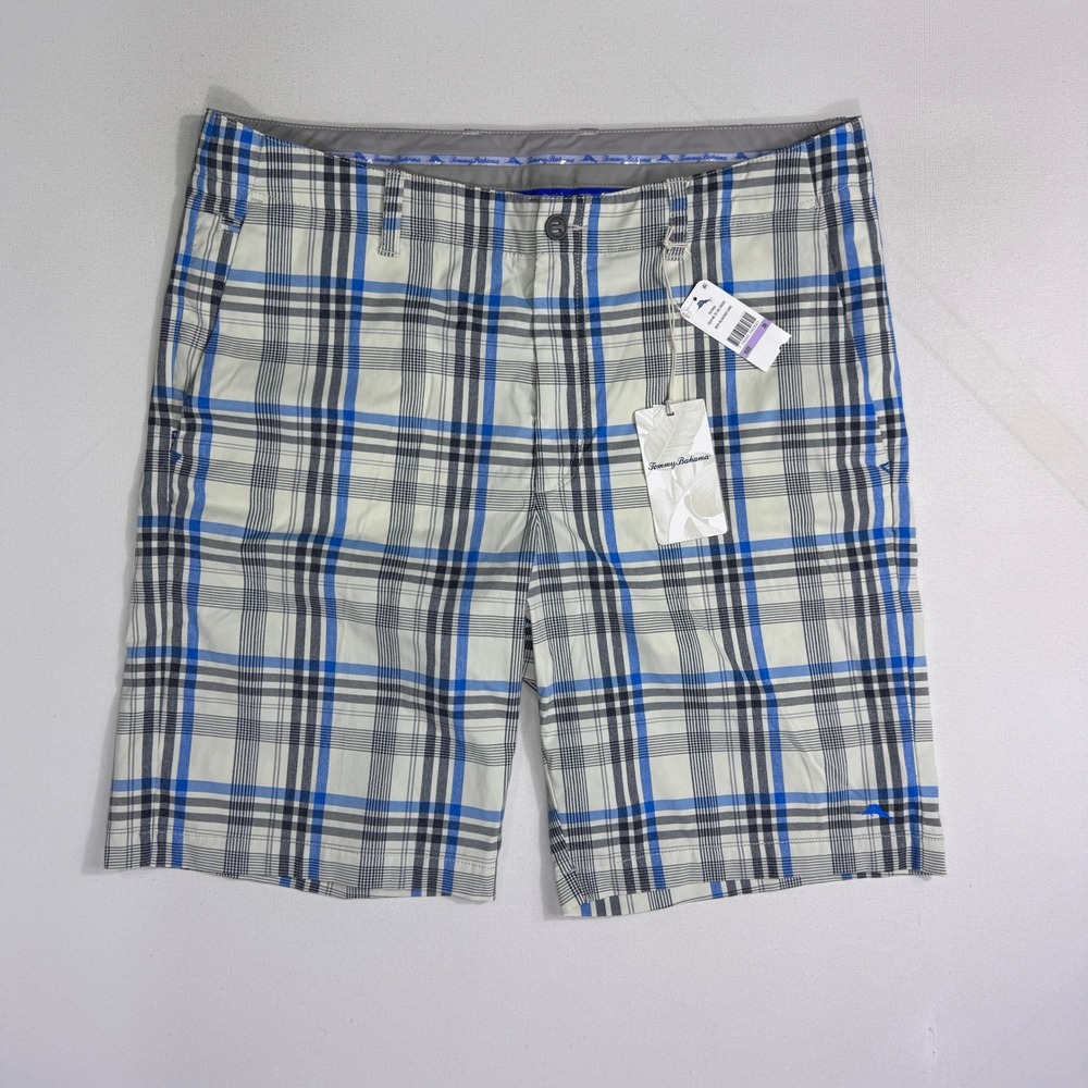 Tommy Bahama Mens 38x10 Tech Me To The Green Plaid Golf Shorts Bleached Sand NWT